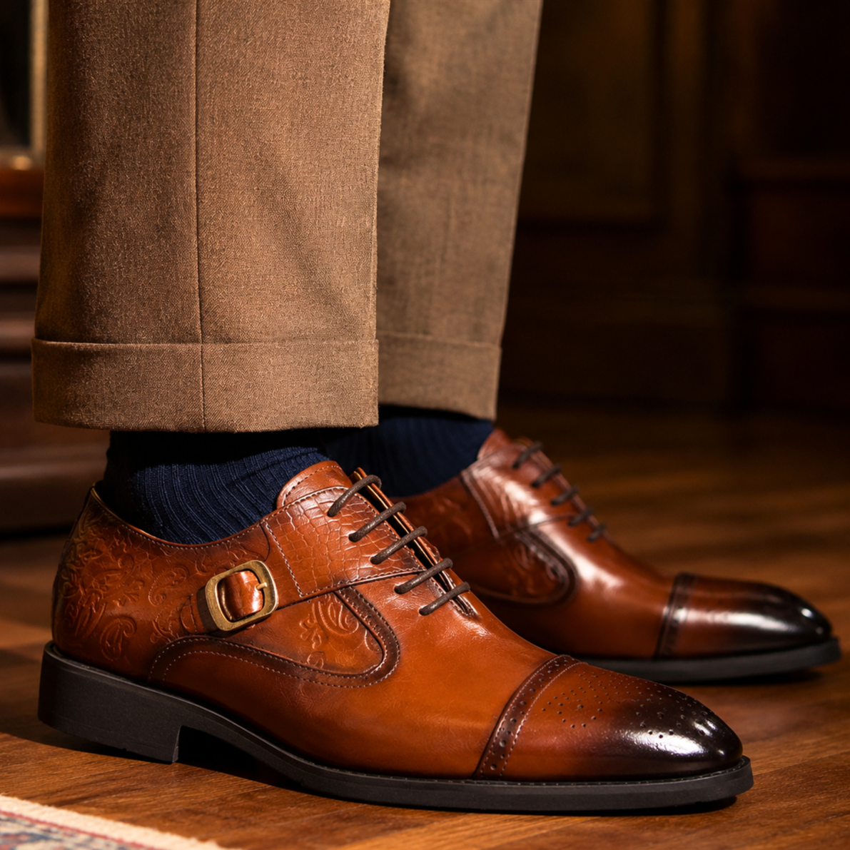 Antiqued Monk-Strap Oxford Ryvens